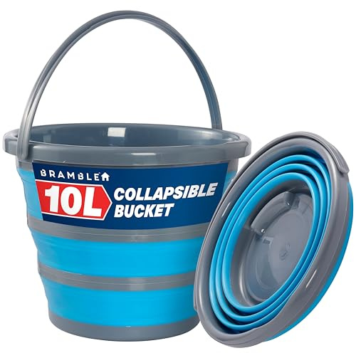 BRAMBLE Faltbarer Silikon Eimer 10 L - Pop-up Putzeimer & Waschschüssel - Platzsparend für Camping, Wohnmobil & Haushalt (Blau/Grau)