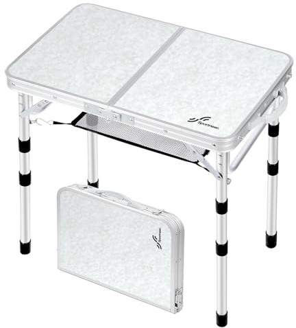 Sportneer Klappbarer Campingtisch, höhenverstellbar, Kleiner Klapptisch, tragbare Campingtische (60 cm L x 40 cm B (4 Höhen)) mit Netzschicht für Outdoor