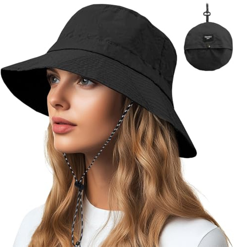 AIYVELU Sonnenhut Damen Regenhut Wasserdicht Fischerhut Safari Hut anglerhut Herren Bucket hat Herren Anglerhut Bucket Hat Faltbar Tragbar Outdoor Sommerhut(Schwarz)