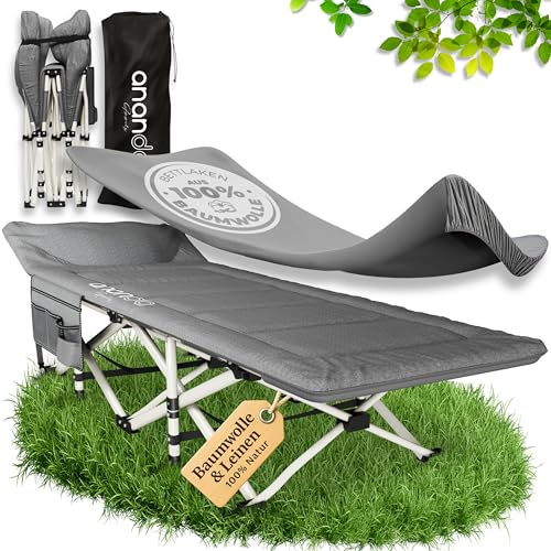 Ananda Goods® Feldbett klappbar mit Matratze – Campingbett & Gästebett faltbar, Reisebett Erwachsene, Klappbett/Campingliege 190x70cm – bis 200KG, mit gemütlicher Matratze & Bettlaken