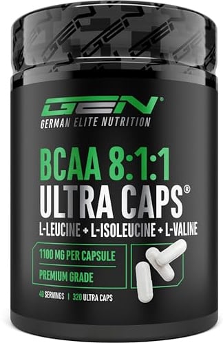 BCAA Ultra Caps 320 Kapseln - 1100 mg pro Kapsel - extra hochdosiert & rein - 8:1:1 Verhältnis - L-Leucin, L-Isoleucin, L-Valin - Essentielle Aminosäuren