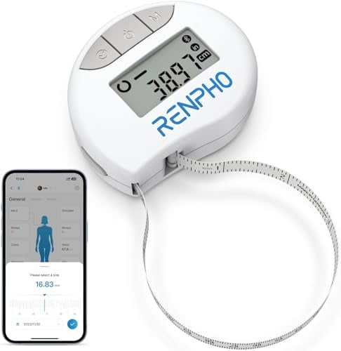 RENPHO Maßband Körper Smart Körpermassband, Bluetooth Massband Körper zum Messen der Körperumfänge von Bizeps, Brust, Hüfte, Waden, Oberschenkel und Hals, Maßband Nähen in CM Oder Zoll, 150CM