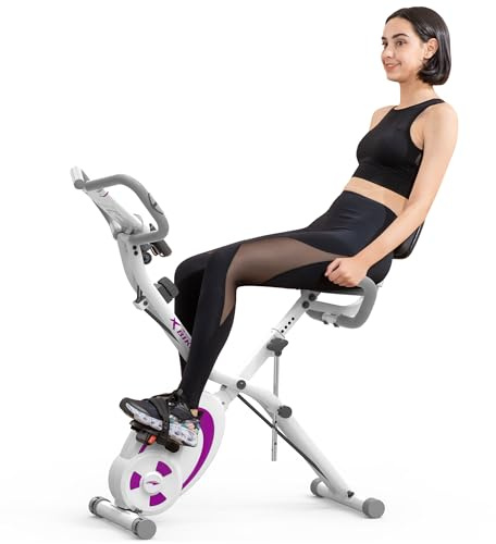 leikefitness Fahrradtrainer, Klappbar Heimtrainer Fitnessfahrrad, Multifunktionale Ergometer Fitnessgerät Sportgerät Zuhause mit 12-Stufiger Widerstand, Pulsmesser, Zugbänder, für Cardio