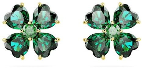Swarovski Idyllia Ohrstecker, Grüne und Vergoldete Ohrringe mit Glücksklee-Motiv aus Strahlenden Swarovski Kristallen