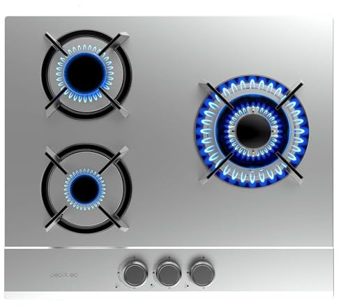 Cecotec Gasherd Bolero Squad G 3200S Inox, 6250W, 3 Brenner, Edelstahl, einzelne Gusseisenroste, Triple-Crown WOK-Brenner, elektrische Zündung, Sicherheitsventilsystem