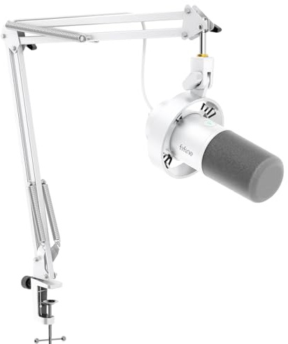 FIFINE K688CTW Weißes Podcast-Mikrofon-Set | Mikrofon mit Arm, XLR/USB für PC/Mixer, Kopfhörerbuchse für Monitoring. Für Gesang und Musikaufnahme