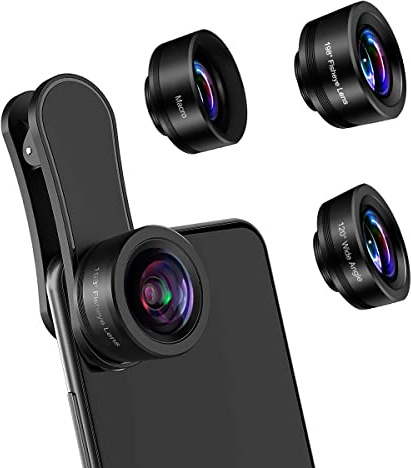AFAITH Handy Objektiv,3 in 1 Set mit Clip für Handylinse, 20 x Makro-Objektiv & Fischaugen-Objektiv 198 ° & 120 ° Weitwinkelobjektiv für iPhone Samsung Huawei Android Smartphone