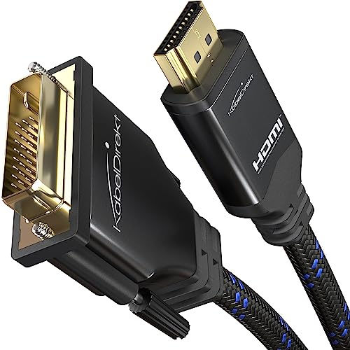 KabelDirekt – HDMI DVI Kabel/Adapterkabel – 2m – In Deutschland entwickelt – Bruchfester Nylon-Mantel (bi-direktionales Monitorkabel, HDMI-Gerät an DVI-Monitor anschließen & umgekehrt)