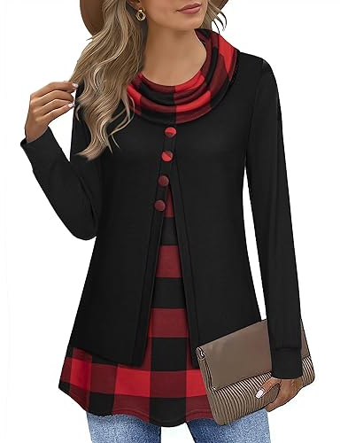 Datuhao Tunika Damen Pullover Herbst Elegant Lange Hoodie Festlich Weihnachts Pulli Damen Kleidung Winter Modern Arbeitspullover Winter Longsirt Langarm für Leggings, Sweatshirt mit Schalkragen