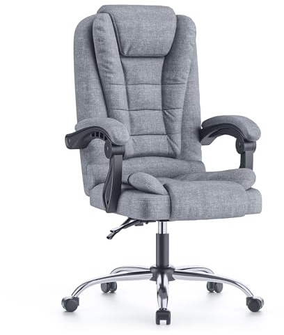 naspaluro Ergonomischer Bürostuhl, Schreibtischstuhl mit Hoher Rückenlehne und Höhenverstellbar, Chefsessel, Liegestuhl für Büro, Zuhause, Grau