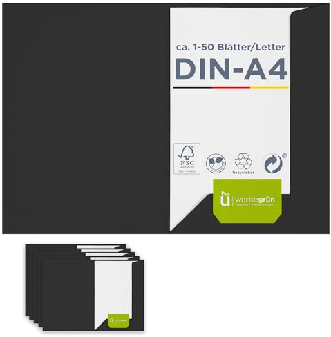100 x Präsentationsmappe für A4 in schwarz, FSC® MIX 70%, sehr stabile Dokumentenmappe 320g/m² Karton mit Visitenkartenschlitz, passt in C4-Umschlag, Made in Germany, direkt vom Hersteller Werbegrün