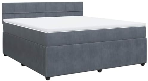 vidaXL Boxspringbett, Doppelbett mit Matratze Matratzenauflage, Bettgestell mit Lattenrost Kopfteil, Polsterbett Bett für Schlafzimmer, Dunkelgrau 180x200cm Samt