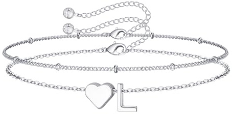 TINGN Armband Damen Silber, 14K Weißgold Vergoldete Layered Herz Armband mit Buchstaben L Armkette Buchstaben Armbänder für Mädchen Schmuck Damen Personalisierte Geschenke für Frauen Freundin Mädche