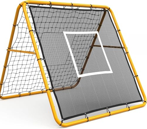 Virimolo Fußball Rebounder Netz,120×120cm Doppelseitiges Rebound Netz mit Ziel, Tragbares Fußball Training Rückprallwand für Kinder, Jugendliche, Erwachsener