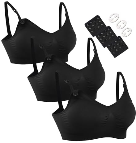 HOFISH Schwangerschafts- und Still-BH (Mehrfachpack) – Nahtloses Schlaf-Bralette ohne Bügel mit zusätzlichen BH-Verlängerungen & Clips