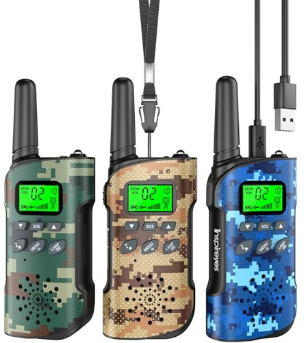 Inspireyes Walkie Talkie Kinder Aufladbar, 48 Stunden Arbeitszeit, 8 Kanäle 2-Wege-Radio, Geschenke für Kinder Jungen Mädchen, Outdoor Wandern Camping, Spielzeug 3-12 Jahre
