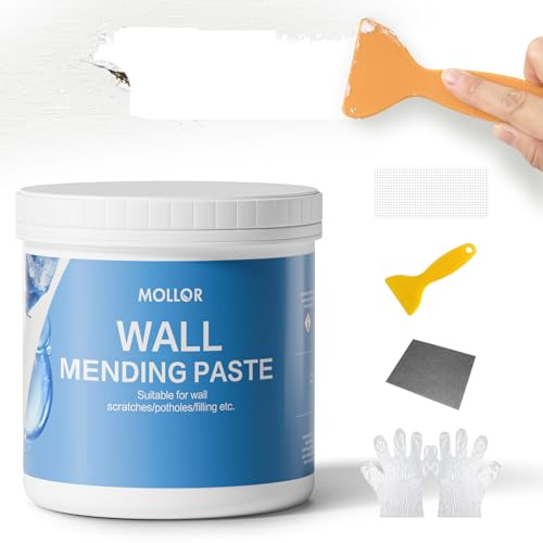 MOLLOR Wandreparaturcreme, 1kg Fertig Spachtelmasse Weiß Wand, Wand Reparatur Reparaturspachtel Set Für Löcher Wand Füllen, Ausbessern von Bohrlöchern und Füllen von Rissen