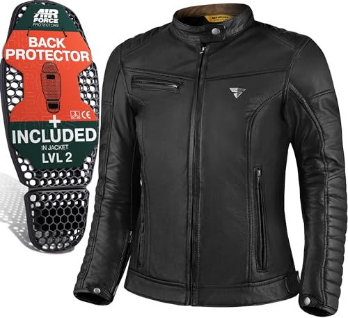 SHIMA WINCHESTER 2.0 Motorradjacke Damen - Klassische Biker-Lederjacke mit Rücken, Schulter und Ellbogen Protektoren, verstärkte Doppelnähte (Schwarz, L)