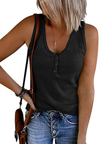 Saodimallsu Damen Tank Tops Ärmellose Gerippt Henley Shirts | Sexy, V-Ausschnitt, Sommer, Elegant Top mit Knöpf, Casual Cami Bluse