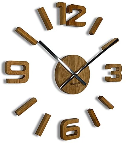 FLEXISTYLE Wanduhr groß DIY Wanduhren Holz Eiche große 50-75cm für Büro Wohnzimmer Schlafzimmer Dekoartikel ohne tickgeräusche Nicht tickend modern Natur holzoptik Uhr Wand wall Clocks Clock