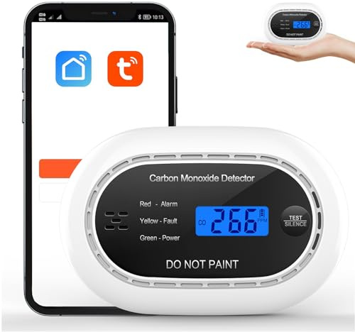 XINDUM Kohlenmonoxid Melder WLAN, 10 Jahre Batterie CO Melder mit APP, CE zertifizierter EN50291 Norm, LCD Anzeige, 85 dB akustischer Alarm, Tragbarer CO-Detektor für Zuhause, Auto, Zelt, Fahrzeug