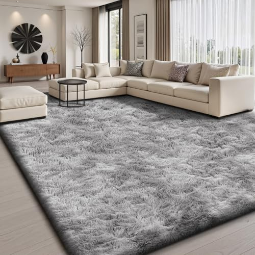 Sour Lemon Hochflor Teppich Grau Teppich Wohnzimmer 120x160 Waschbar Anti-Rutsch Extra Große Teppiche Schlafzimmer Flauschige Moderne Teppiche Matte Teppichen für Schlafzimmer Kinderzimmer