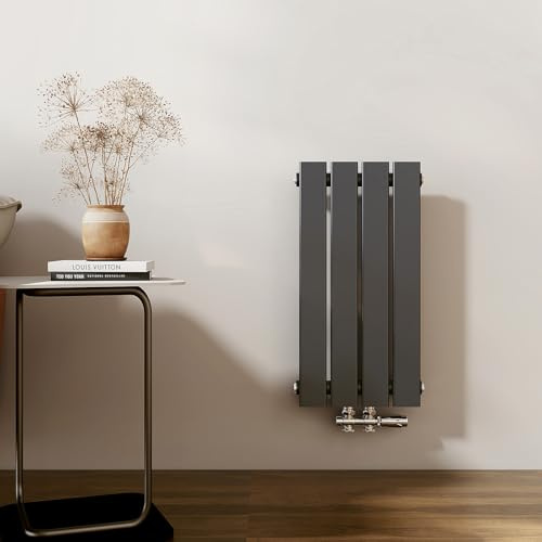 EMKE Design Heizkörper Klein 600x304 mm Vertikal Flachheizkörper mit Mittelanschluss, Einlagig Paneelheizkörper Wandheizkörper für Bad, Schlafzimmer & Wohnzimmer, Anthrazit 210W