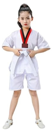 HEUchuan Set Polyester Taekwondo-Anzug Baumwolle Taekwondo-Trainingsuniformen Weißer Karate-Anzug Unisex für Mädchen und Jungen(150cm)