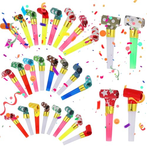 LIQWEI 30 Stück Tröte Kindergeburtstag, Kinder Jubel Partytröten Farbig Gemischt Party Tröte Kindergeburtstag Luftrüssel Krachmacher Tröten Für Neujahr Geburtstag Party Graduierung Weihnachten