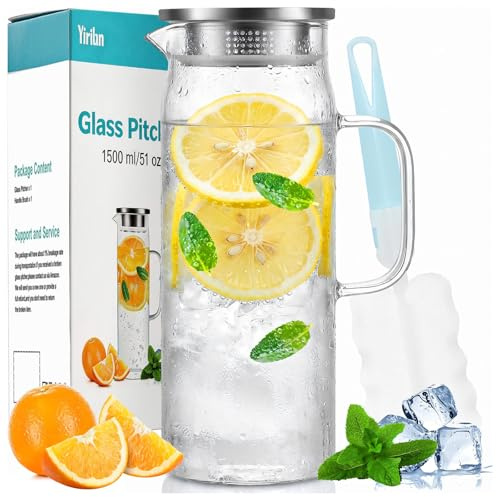 1.5 Liter 51 Unzen Glaskaraffe, Wasserkaraffe, Karaffe Glasmit Deckel, Glaskanne, Wasserkaraffe mit Deckel Transparent