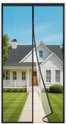 Fliegengitter Balkontür Magnet, 95x220cm Insektenschutz Balkontür 3.8cm Breites Klettband Stärkere Magneten Ohne Bohren für Wohnzimmer Terrassentür Schwarz
