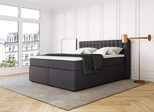 Betten Jumbo King Boxspringbett 180x200 cm 7-Zonen TFK Härtegrad H4 und Visco-Topper | Farbe Anthrazit | div. Größen verfügbar
