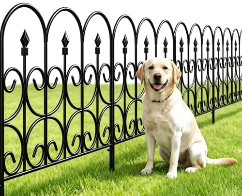 Amagabeli Metall Dekorativer Gartenzaun 81cm Hoch x 61cm Breit (5 Paneele, Gesamtlänge 3m) Steckzaun Ohne Buddeln, Wetterfester Beeteinfassung für Außenbereich, Blumenbeet, Hof, Tier