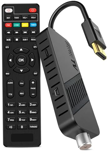 LEYF DVB-S2 Sat Receiver, Full HD 1080P HDMI TV Stick, Satelliten Receiver, Versteckt hinter TV, Digitalanzeige, 2in1 Universal Fernbedienung, USB, Astra Hotbird Vorinstallation, Fertige Kanäle