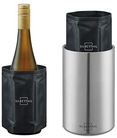 SILBERTHAL Weinkühler Edelstahl Doppelwandig mit 2 Kühlakkus - Aktive Kühlung mit Kühlmanschetten - Ideal für Weißwein und Rosé
