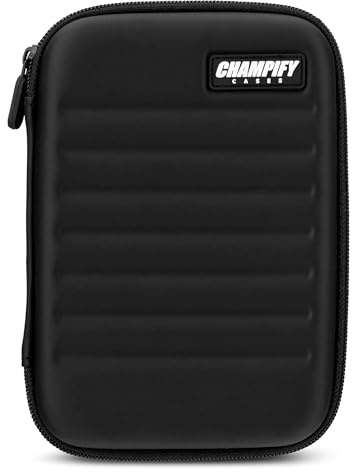 Champify® Darttasche schwarz mit Haltesystem | kein Verrutschen der Dartpfeile | Hard-Case zum Schutz für 6 Steeldarts oder Softdarts & vielen Taschen für Dart Flights & weiteres Darts Zubehör