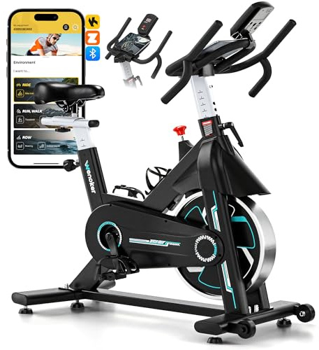 WENOKER Heimtrainer Fahrrad mit App, Leises Hometrainer Fahrrad Mit Gebogenem Griff, Bequem Ergometer Heimtrainer mit LCD-Display, Tablet-Halterung, Bis 160KG