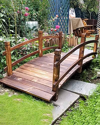 ZIMGOD Gartenbrücke Holzbrücke für Den Garten, Kleine Dekorative Teichbrücke mit Seitengittern, Rustikale Gewölbte Gartenbrücke für Die Garten-Gehweg-Landschaft, 1,4 m Lang