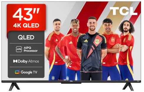 TCL 43T69C 43 Zoll QLED, Direct LED TV, 4K HDR TV, Smart Google TV (Dolby Vision & Atmos, Game Master, Motion Clarity, Kompatibel mit Google Assistant & Alexa)