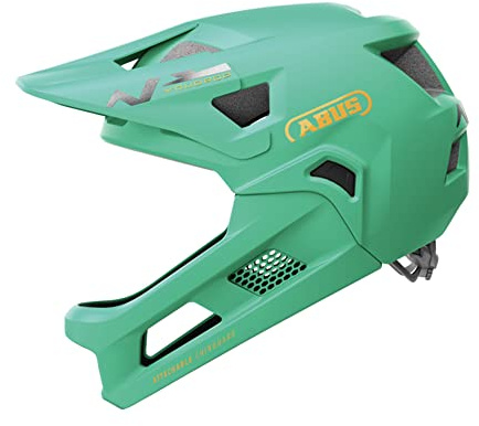 ABUS MTB-Helm YouDrop FF - Fullface-Helm für Kinder und Jugendliche - für den Einstieg in den Mountainbikesport - mit abnehmbarem Kinnschutz - Hellgrün, Größe S