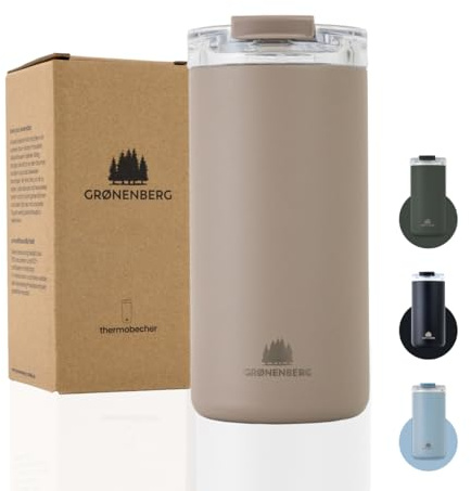 Groenenberg Thermobecher 440 ml | Kaffeebecher to go 100% Auslaufsicher | Hält mind. 4 h warm | Coffee to go Becher aus recyceltem Edelstahl