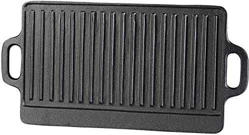 Rosenstein & Söhne Gussgrillplatte: Gusseiserne Wende-Grillplatte für Ofen, Herd und Grill, 40 x 20,5 cm (Grillplatte Herd Gusseisen, Grill-Platte, BBQ)