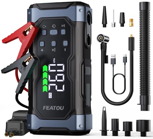 Starthilfe Powerbank für PKW 7000A - Starthilfe Auto Starter Powerbank mit Luftpumpe 150PSI, 12V Autostarter Powerpack 30W Schnellladung, Batterie Booster Winter-Notfallstart Für Benzin/Diesel bis 12L