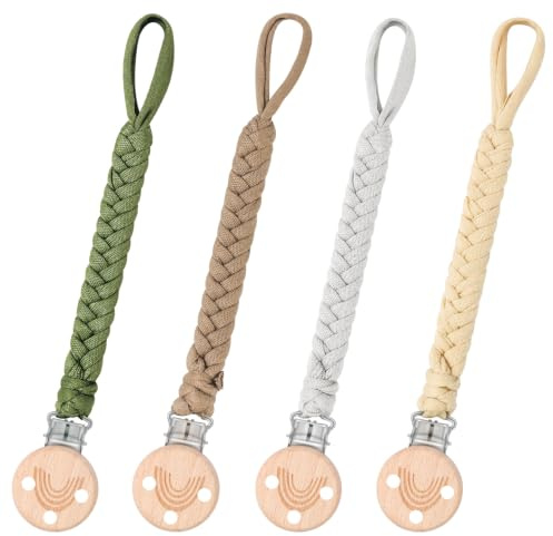 CLDY Baby Schnullerkette Clip, Schnullerkette Junge, Schnullerkette mädchen, Schnullerkette Stoff, Cup Catcher, Trinkbecher Halteriemen für Kinderwagen/Babytrage/Autositz, Schnullerband (4 Pack)