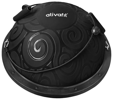 Ativafit 60*18cm Yoga Balance Trainer Ball bis 300KG - Balancetrainer Gymnastikball Halbkugel Mit Expander & Pumpe, Rutschfest für Krafttraining Gleichgewichtstraining Schwarz