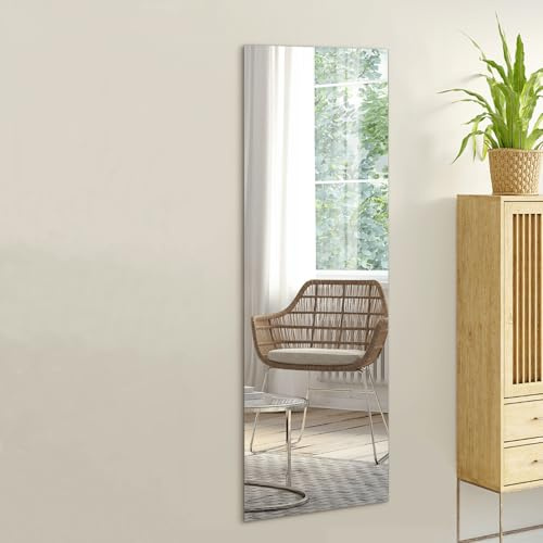 RELAX4LIFE Wandspiegel 110 x 38 cm, rechteckiger & rahmenloser Spiegel, Ganzkörperspiegel mit Aluminiumbeschichtung & Explosionssicherer Schicht, Mirror Wall für Wohnzimmer, Schlafzimmer, Garderobe