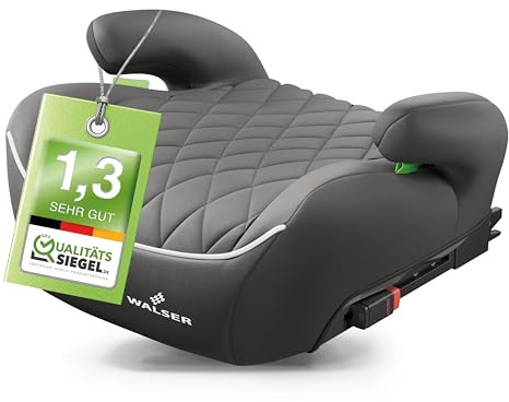 WALSER Premium Sitzerhöhung Auto Kinder ISOFIX, Qualitätssieger Sehr Gut* schmaler Kindersitz Auto i-Size ca. 6-12 Jahre 125-150 cm, Kindersitzerhöhung Booster Seat neueste Norm ECE R 129 grau