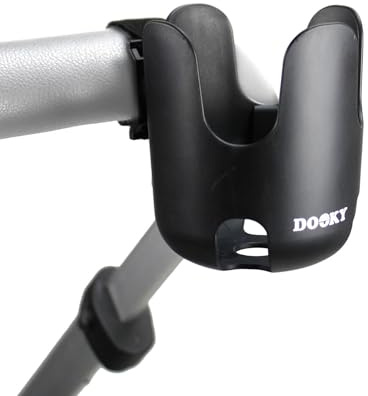 Dooky - Getränkehalter für Kinderwagen und Buggy - Universal Becherhalter Kinderwagen Flaschenhalter Kaffeehalter - Klettverschluss, Anti-Rutsch-Schicht, 360° Flexibilität, BPA-frei - Schwarz