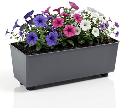 Lamela Rechteckiger Pflanzkasten mit eleganten Füßen – Antrazit Blumenkübel aus robustem Kunststoff 37x17 cm, 6L – Wetterfest & Pflegeleicht - für Innen & Außen, Anti-meise
