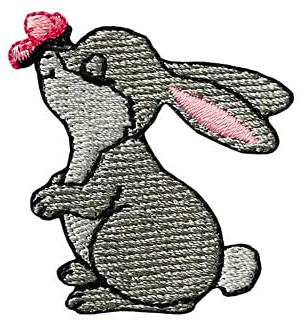 Mono-Quick Bügelbild Aufnäher Patch Applikation zum Aufbügeln Hase mit Schmetterling 4,0 x 4,0 cm